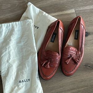 Bally Chestnut Leather Tassel Loafers With Dust Bags